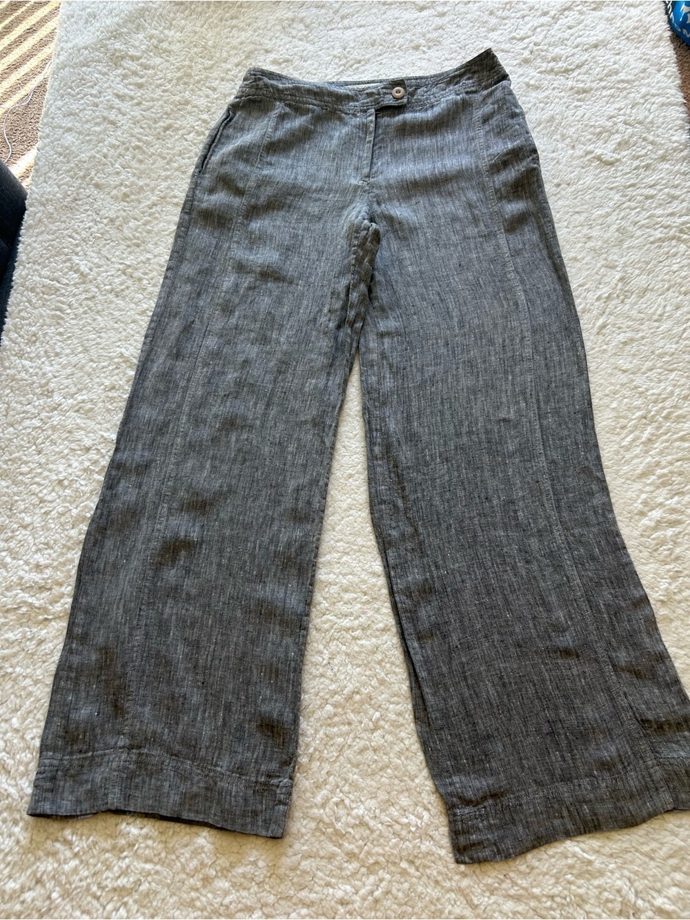 T•ETERNO Grey Linen-Blend Wide Leg Pants